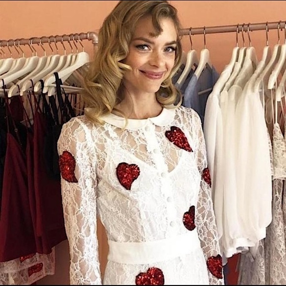 NWT FOR LOVE & LEMONS x JAMIE KING White Lace Red Sequin Hearts Midi Dress Sz S - Picture 4 of 14